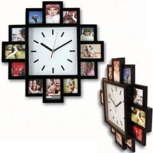 Design Wallclock Photo Family Time Frame Clock Black With 12 Pictures Photos