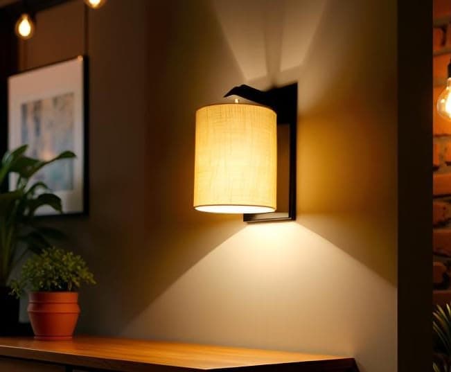 Handmade Wooden Base Surface Beige Fabric Wall Mounted Wall Lamp Light Decor Bedroom for Dining Area Decoration for Staircase, Hallway, Kitchen (Wooden-Beige)