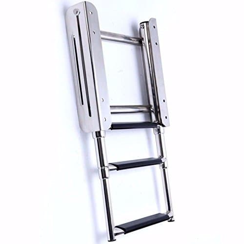 Prairie Metal 3 Step Stainless Steel Telescoping Ladder for Marine Boat Under Platform Ladder