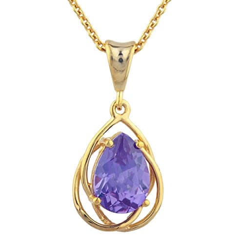 Created Alexandrite Pear Teardrop Design Pendant 14Kt Yellow Gold Plated Over .925 Sterling Silver
