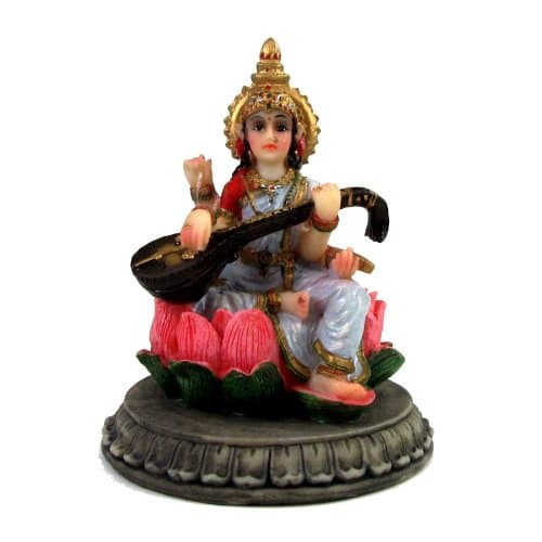 Saraswati Polyresin Figurine, Full color and Hand Painted, 3 1/2" Tall