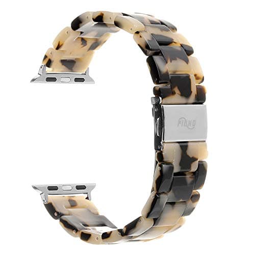 FIANO Resin Band Compatible with Apple Watch Band 38mm 40mm 42mm 44mm Mens Womens Fashion Bracelet Metal ClaspReplacement for iWatch Resin Stainless Steel Strap Wristband Series6 5 4 3 2 1(Cream Ch-42mm)