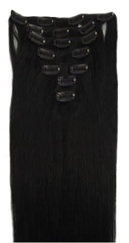 20" Clip in Remy Human Hair Extensions 1B# Off Black 7pcs 70g