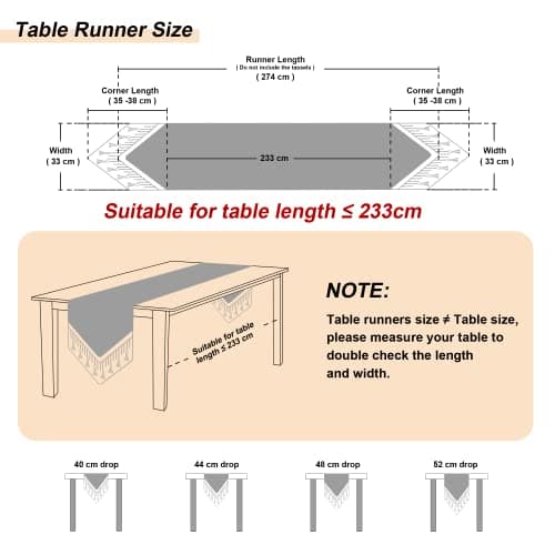 TOPLUXE Table Runner with Handmade Tassels, Luxury Damask Table Runner for Dining Room/Restaurant/Banquet/Festival Decoration (33x274cm, Beige)