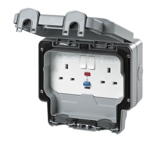 MK Masterseal Plus K56231GRY 13 amp 2-Gang RCD Protected Socket (Active) by MK