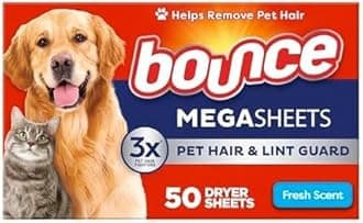 Bounce Pet Hair and Lint Guard Mega Dryer Sheets with 3X Pet Hair Fighters, Fresh Scent, 50 Count (Pack of 6)