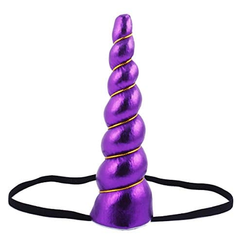 Delicate Dew Shiny Unicorn Horn Elastic Headband Cosplay Costume Easter Headpiece (A Purple)