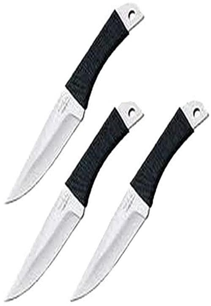 Gil Hibben Corded Grip Large Throwing Knives Set – Three Piece Set, One Piece Stainless Steel Construction, Perfectly Balanced – Great Throwing Knife Set for All Skill Levels - 8 5/8” Overall Each