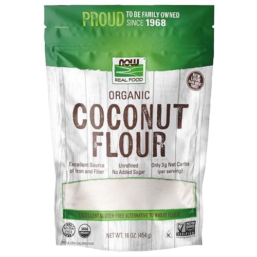NOW Foods, Organic Coconut Flour, Unsweetened, Excelent Source of Fiber, No Added Sulfites, Certified Non-GMO, 16-Ounce (Packaging May Vary)