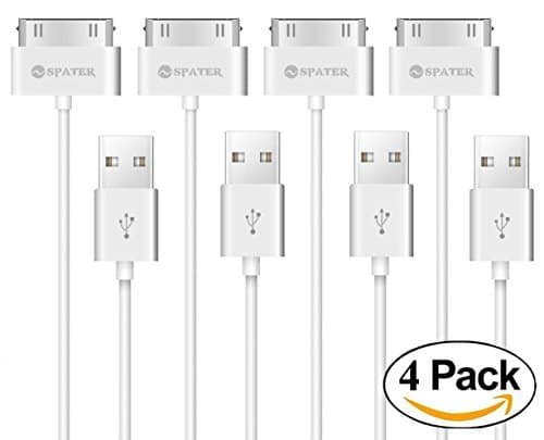 iPhone 4s Cable, Spater 30-Pin USB Sync and Charging Data Cable for iPhone 4/4S, iPhone 3G/3GS, iPad 1/2/3, and iPod (5 Feet/1.5 Meter) (4-Pack) (White)