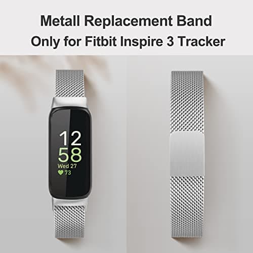 Vanjua Fitbit Inspire 3 Wristband for Women Men Stainless Steel Metal Mesh Loop Adjustable Magnetic Replacement Wristband Compatible with Fitbit Inspire 3 Fitness Tracker