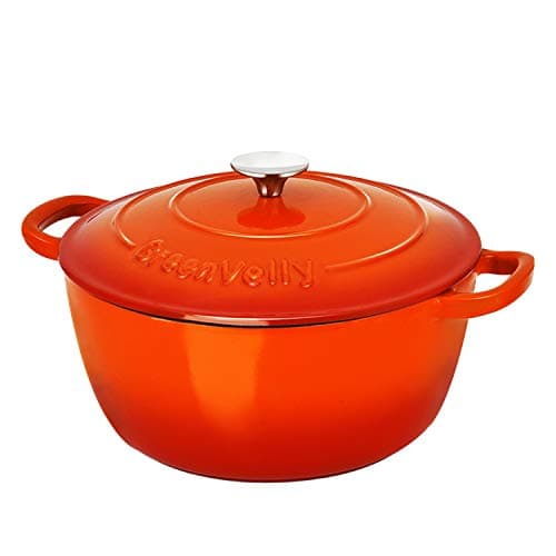Greenvelly 6 Quart Enameled Cast Iron Dutch Oven Pot with Lid Dual Handle Round French Oven for Baking, Braising, Roasting, Non-Stick, Stew-pans-Red