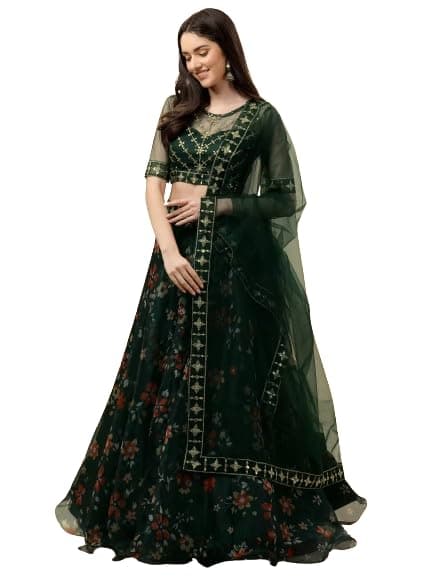 Women's Ethnic Wear Floral Digital Printed Organza zari Sequin Work Semi-Stitched Lehenga Choli With Dupatta
