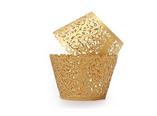 Erosion 100 Pieces Filigree Artistic Muffin Case Cupcake Paper Cup Liner Little Vine Lace Laser Cupcake Wrappers for Wedding Party Birthday Decoration (Gold)