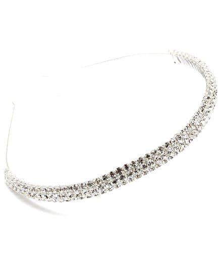 Silvertone with Clear Crystals Triple Row Headband Fashion Accessory