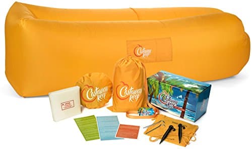 The New Castaway Reef Inflatable Lounge Chair Hammock, made with top-grade materials and real nylon. More comfortable than any beach chair, camping chair, airbed, air sofa, hammock or party lounger