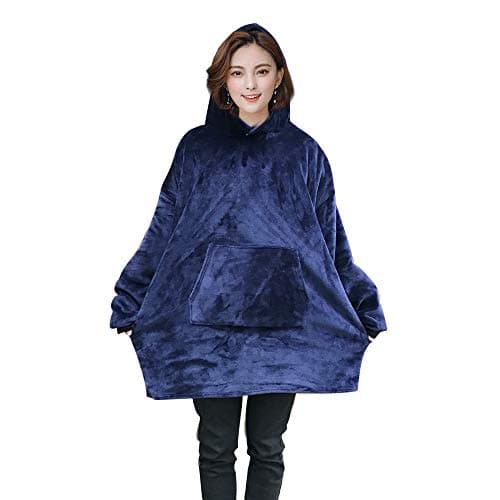 Blanket Sweatshirt, Super Soft Warm Comfortable Sherpa Hoodie with Giant Pocket, for Adults, Kids, Boys, Girls, Reversible, One Size (Navy)