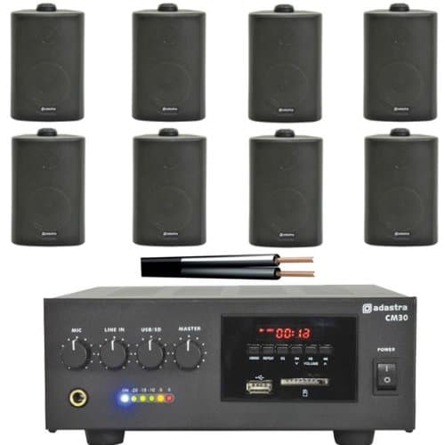 Electro Supplies Outdoor Public Address System with 8 Wall Speakers, 60w Amplifier & Cable