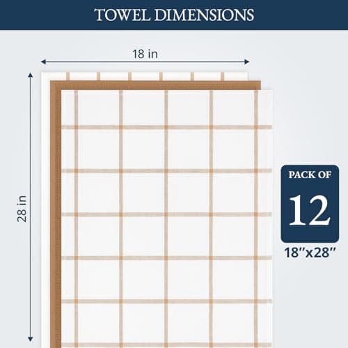 LANE LINEN Kitchen Towels & Dishcloths Set of 12-100% Cotton, Quick-Drying 18” x 28” Absorbent Dish & Tea Towels, Soft Hand Towels for Kitchen - Beige
