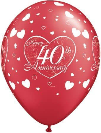 Happy 40th Wedding Anniversary Ruby 11" Latex Balloons x 25