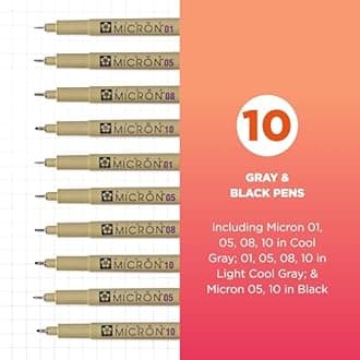 SAKURA Pigma Micron Fineliner Pens - Archival Black and Gray Ink Pens - Mix Point Sizes - 1 Count Pack of 10