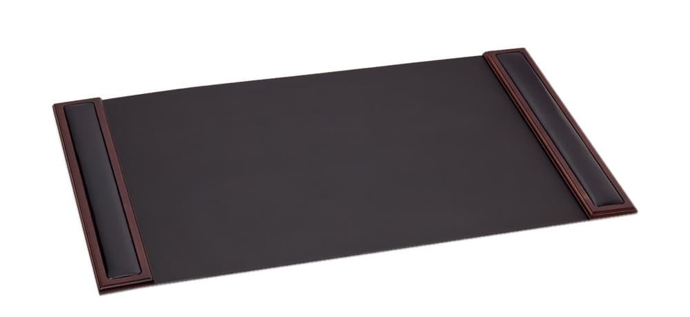 Wood & Leather Pad With Side Rails Luxury Desk Blotter For Writing, 34” X 20”, Walnut Black