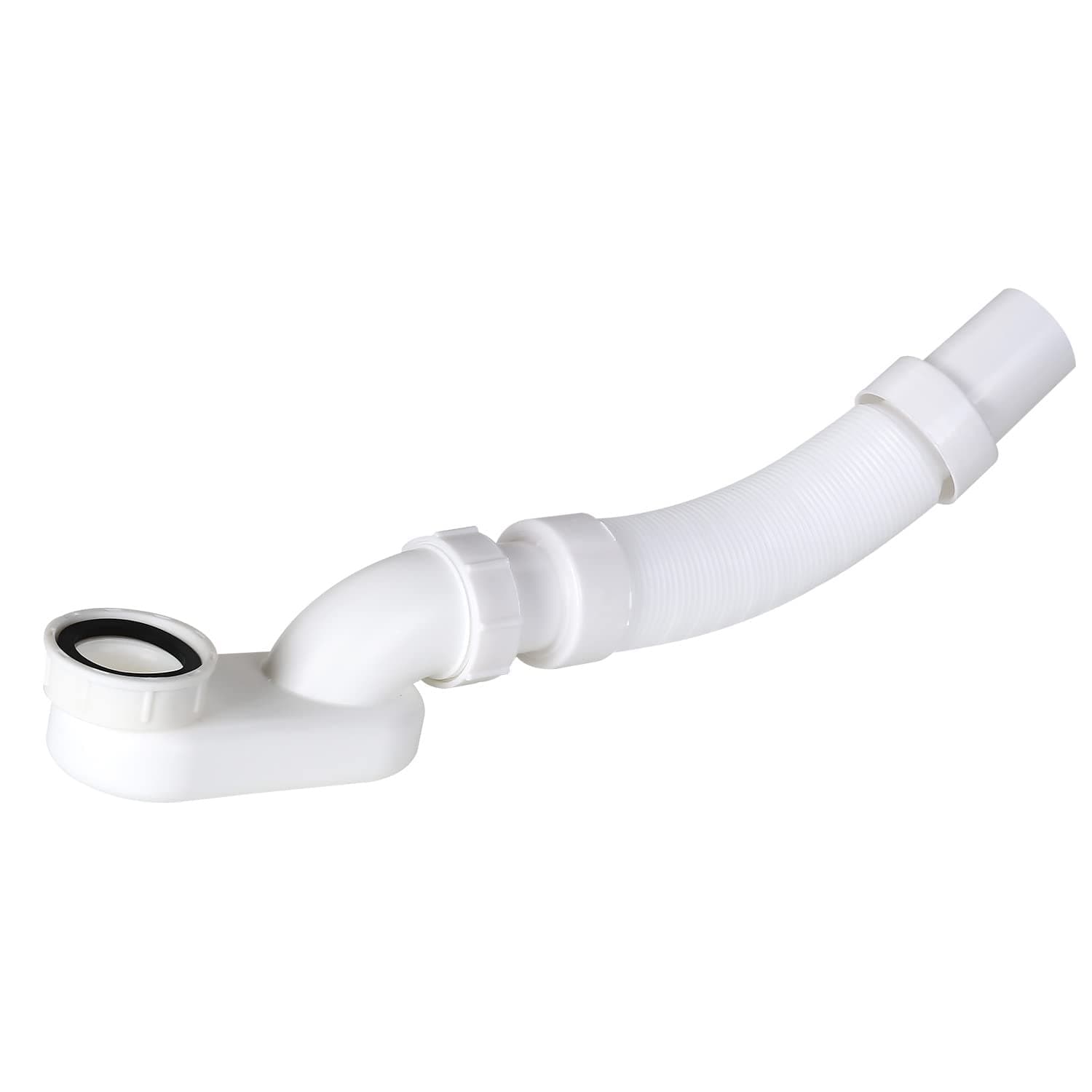 Flexible Freestanding Tub Drain Kit - Low Profile Flat P Trap for Bathtub Shower Drain Pipe - 1 1/2 inch Diameter