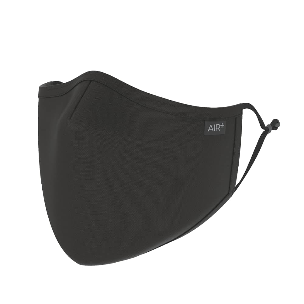 AIR+ Reusable Face Mask, Multi-Layer, Washable, Breathable Protection for Men & Women, Anti-fog for Glasses, Adjustable Ear Loops, Black Large