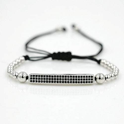 Moonnight Store Retro Anil Arjandas Micro CZ Long Bar With 4mm Copper Beads Braid Chakra Bracelet Black Color Men Jewelry Lucky Pulseira (black zircon silver)