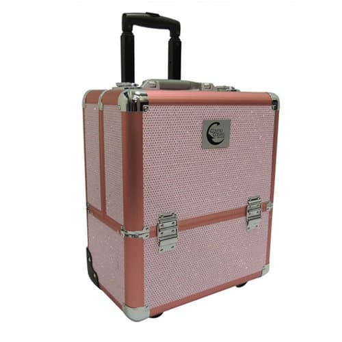 Clever Makeup Artist Rolling Train Case w/ 4 Tier Trays & Dividers - Pink Bling