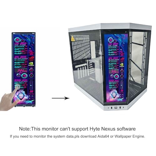 VSDISPLAY 14.5 Inch Touch Monitor for HYTY Y70 Computer Case 2560x720 IPS Stretched Bar LCD for DIY PC Case AIDA64 GPU CPU Data Monitoring Secondary Display