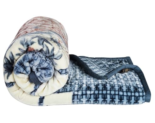 BSB HOME Super Soft Cloudy Printed Double Bed Blanket for Heavy Winter, Single Ply Mink Blanket King Size with 220 x 230 Cm – 3.5 Kg (Blue & Mink, Pack of 1)