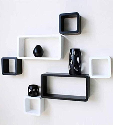 Kraftstics Wooden Nicey Wall Shelf (White, Black)