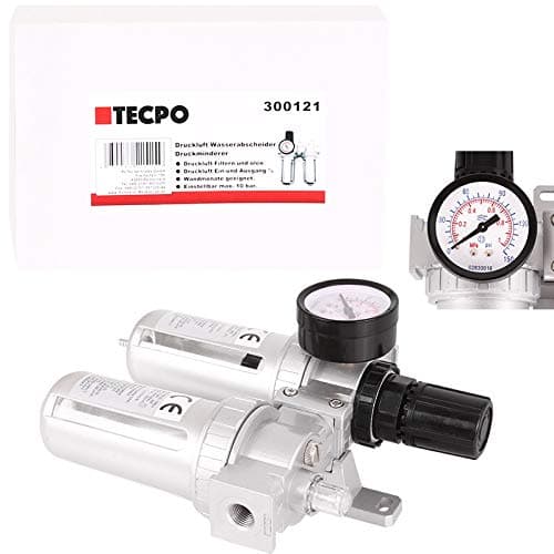 TECPO 300121 Compressed Air Maintenance Units 0-10 Bar Air Regulator Pressure Regulator Car Compressed Air Regulator Fog Oiler with Pressure Gauge Filter Pressure Regulator