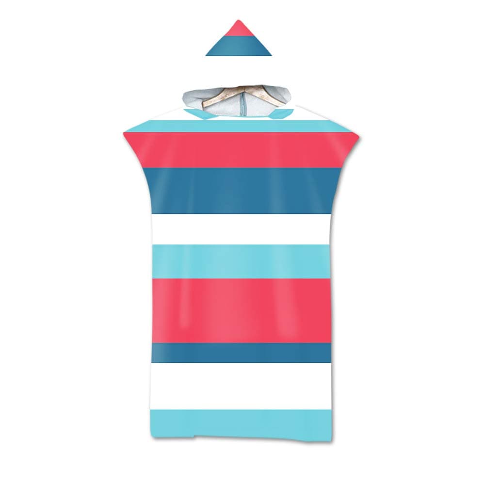 Geometric Stripe Watermelon Large Changing Robe Towel Poncho with Hood, Man Forest Green Swimming Wetsuit Changing for Surf Swim Beach, Blue White Beach Towel