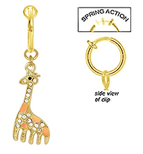 Fake Belly Navel Non Clip on Sparkling ab Gold Plated Giraffe Dangle Ring