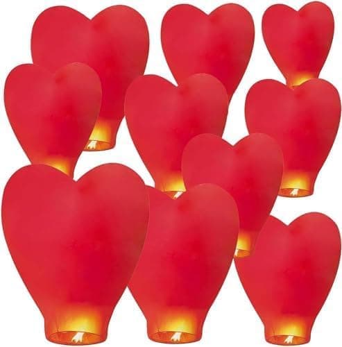 NAKUL Sky Chinese Lanterns 10Pack Sky Lanterns to Release in Memory Love Color Large Memorial Paper Lanterns Birthday Wedding Funeral Christmas to Make Wishes (Red Heart)