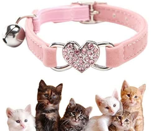 Lovely Kitten Collar, Cat Collar with Bell and Elastic Strap (Pink)
