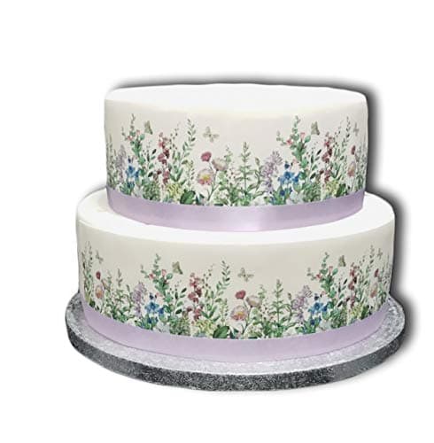 Edible Decor Sheet Wild Flower & Butterfly Themed Border Ribbon - Perfect for Larger cakes - Easy to Use
