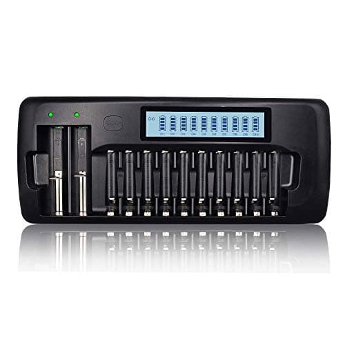 PALO10 Bay NIMH NICD AA AAA Charger with 2 Bay Li-ion Battery Charger Smart with LCD Display for 18650 18490 17670 17500 16340 Rechargeable Lithium Batteries