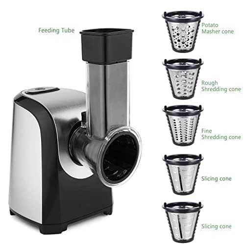 Electric Slicer Shredder Salad Shooter - 150W One-Touch Control Cheese Shredder, Fruits Vegetable Cutter Cheese Grater with 5 Attachments for Home Kitchen Use