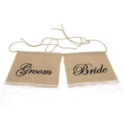 Bride & Groom Burlap Chair Banner wih Lace Rustic Wedding Banner for Wedding Party