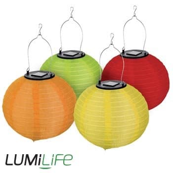 LUMiLiFE LED Solar Chinese Lanterns - 4 Pack - Multicolour - Large [Energy Class A]