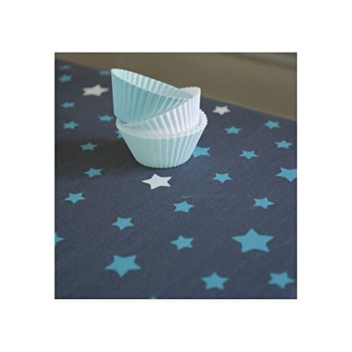 Fleur de Soleil Square Hemmed Cotton Tablecloth with Stars Design 160 x 160 cm Grey/Turquoise