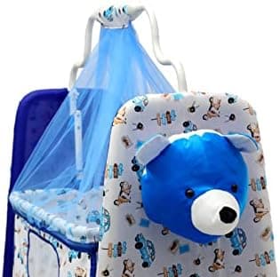 BABYBLESSING Metal Baby Cradle With Swing And Mosquito Net | With Swing Lock | Foldable | Sturdy And Safe | Durable | With Mosquito Net & Pillow | Jhulla | Baby Swing | 0-15 Months | Purple