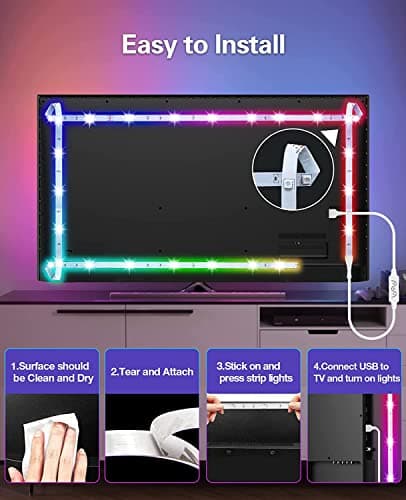 Daymeet TV Led Backlight,13.1ft LED Lights for TV, Led TV Lights for 40-65 inch TV/Monitor, ICRGB USB Led Strip Lights for TV, LED Strip Lights Sync with Music, Bluetooth APP Control with Remote