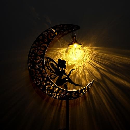 QOCNAM Solar Lights Outdoor,Waterproof Fairy Light for Garden Moon, Angelic Fantasy Garden Lamp with Vintage Metal and Cracked Glass Ball,Landscape Pathway Decoration for Courtyard Outdoor Light.
