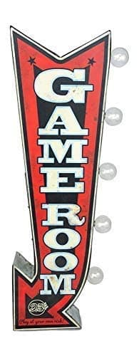 Game Room Double-Sided Marquee Sign With Vintage Print And LED Bulbs Retro Inspired Decor For The Home (25” x 3” x 8”)
