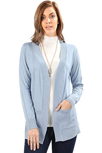 Cardigans for Women Open Front Knit Long Sleeve Pockets Sweater Cardigan -Ash Blue (Small)