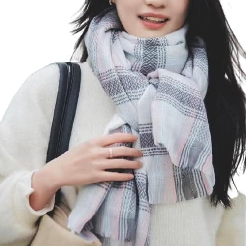 Winter Pink & Grey Multicolor Warm Stoles Shawls Long Small Checked Scarves Woolen Women Casual Scarf Soft Wrap for Casual Formal Occassions- 200CM*70CM